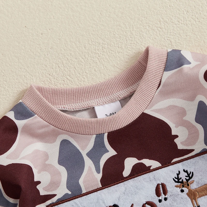 Baby Boy Sweatshirt Romper Casual Animal Embroidery Camouflage Print Long Sleeve Jumpsuit for Infant Toddler Fall Outfit