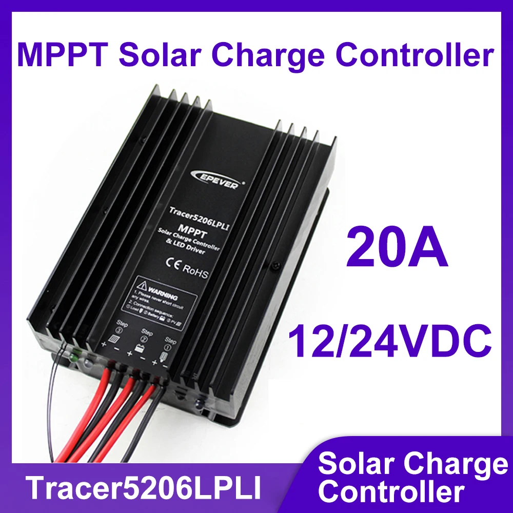 

EPEVER Tracer5206LPLI/Tracer5210LPLI 20A MPPT Solar Controller With LED Driver Max PV 60V/100V Solar Street Light Regulator