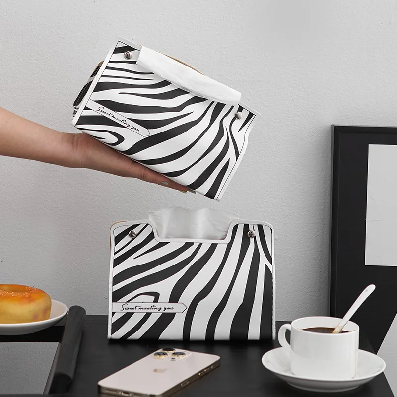 NEW Leather Tissue Box PU Material Zebra Print Fashion All-match Home Kitchen Living Room Car Portable Paper Bag Home Decoration