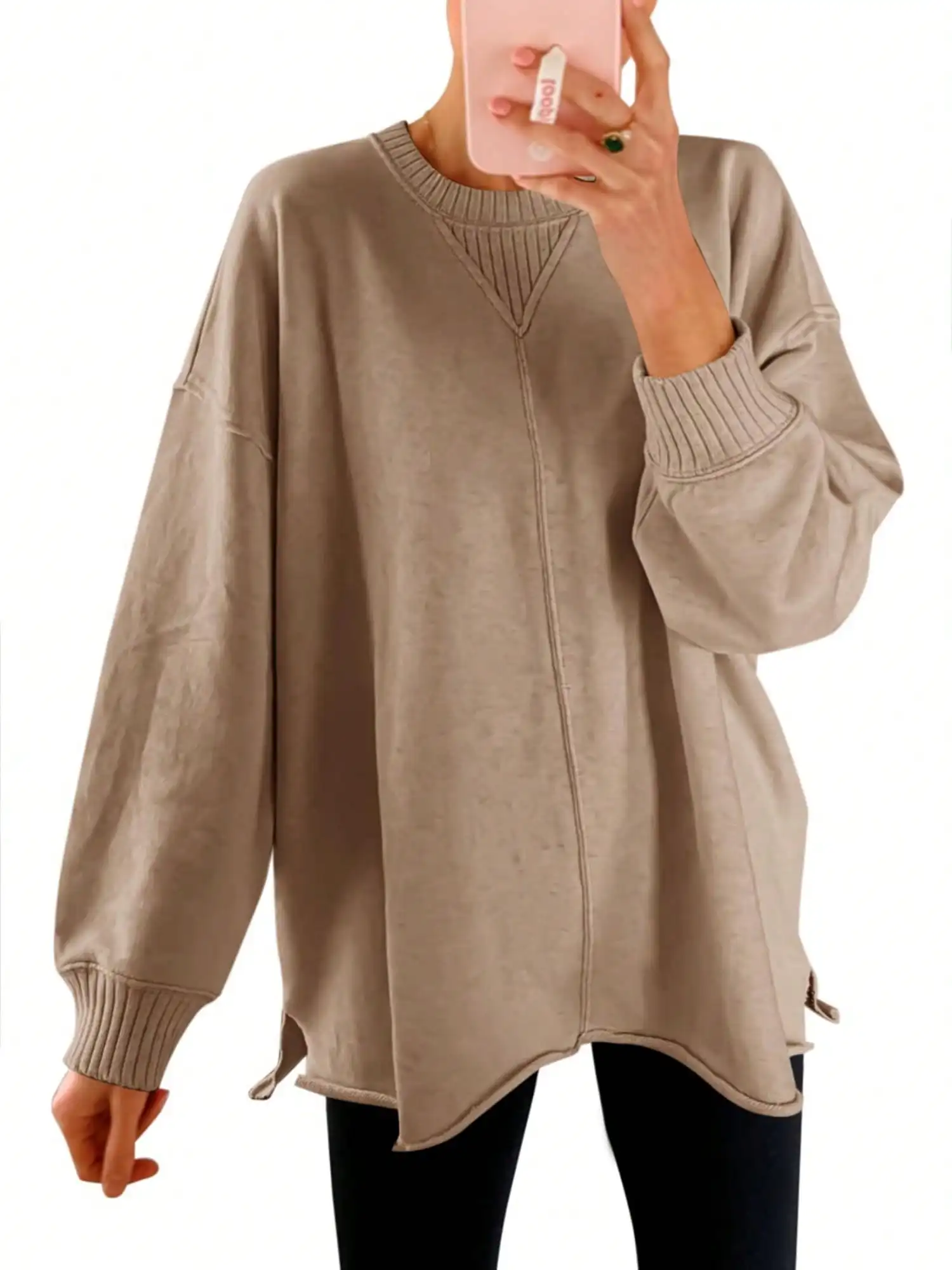 

Fisoew женский повседневный свитшот большого размера с длинными рукавами и круглым вырезом, пуловер, топ-Y2K, уличная одежда, свободная туника, блузка, осенняя одежда