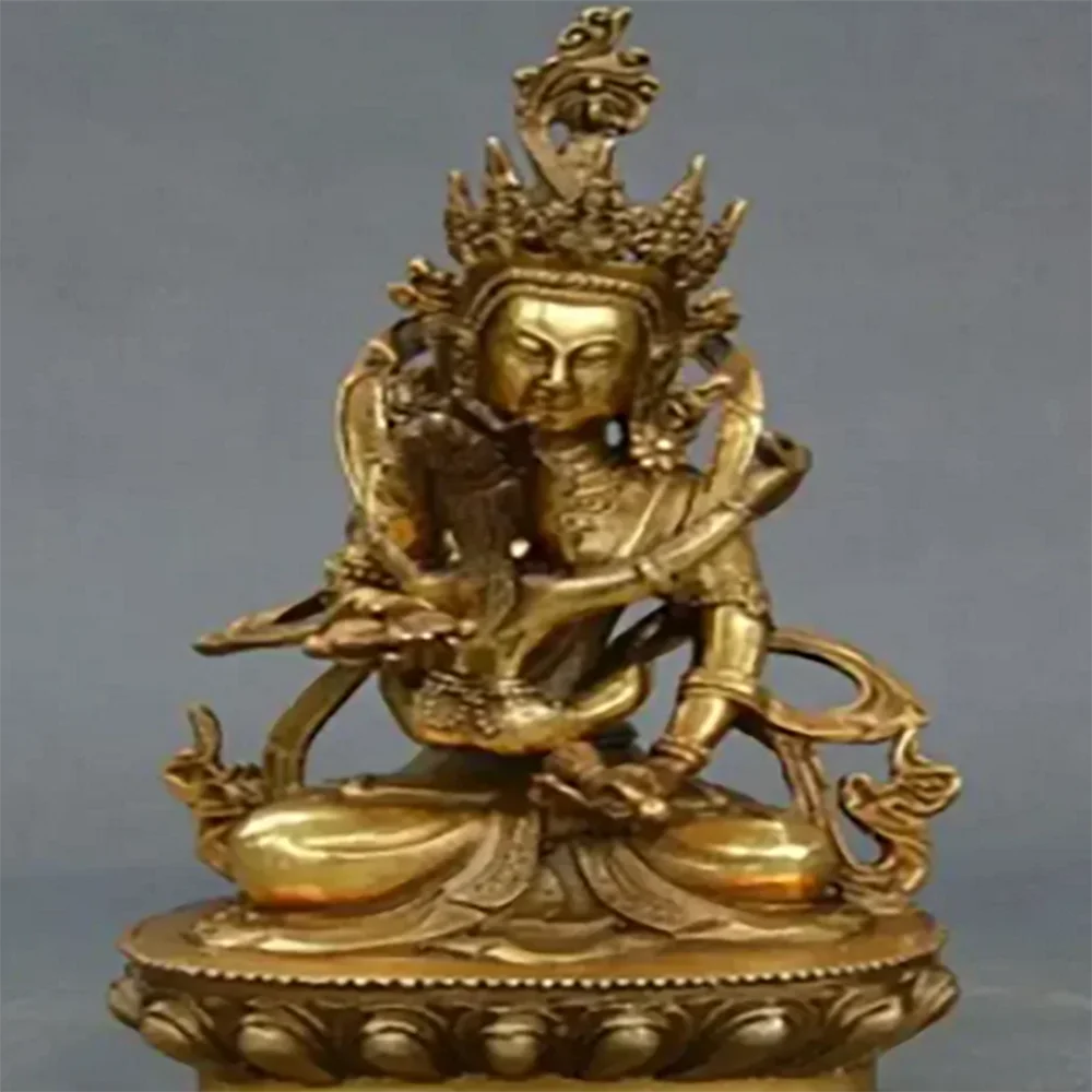 Old Tibetan Buddhism Brass Vajra Mandkesvara Yab-Yum Buddhas Happy Buddha Statue