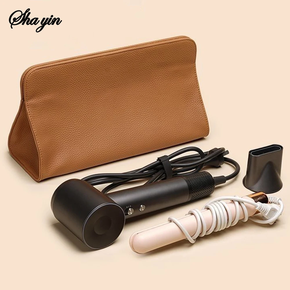 Mini hair dryer storage bag, magnetic PU leather storage bag, convenient for travel, used for straight clip curling iron