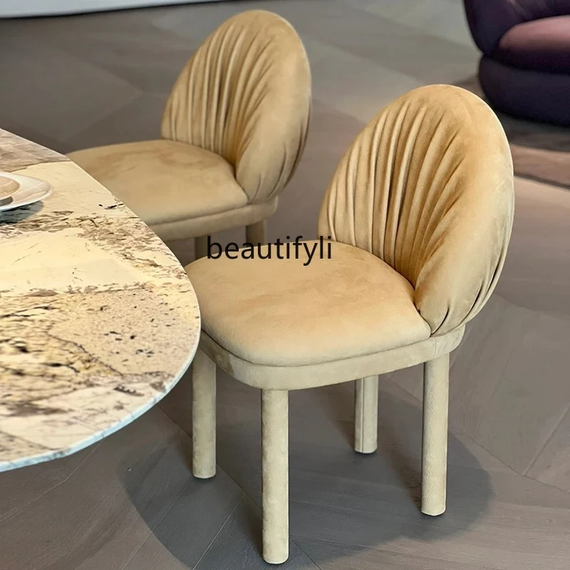 

Italian light luxury matte leather dining chair household cream style dressing chair designer model room minimalist makeup stool