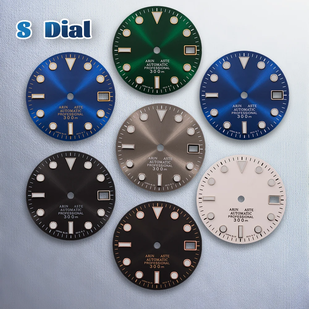 S Logo 28.5mm MARINEMASTE Dial Fit NH35/NH36/4R/7S Movement Ice Blue Luminous Exquisite Watch Modification Accessories