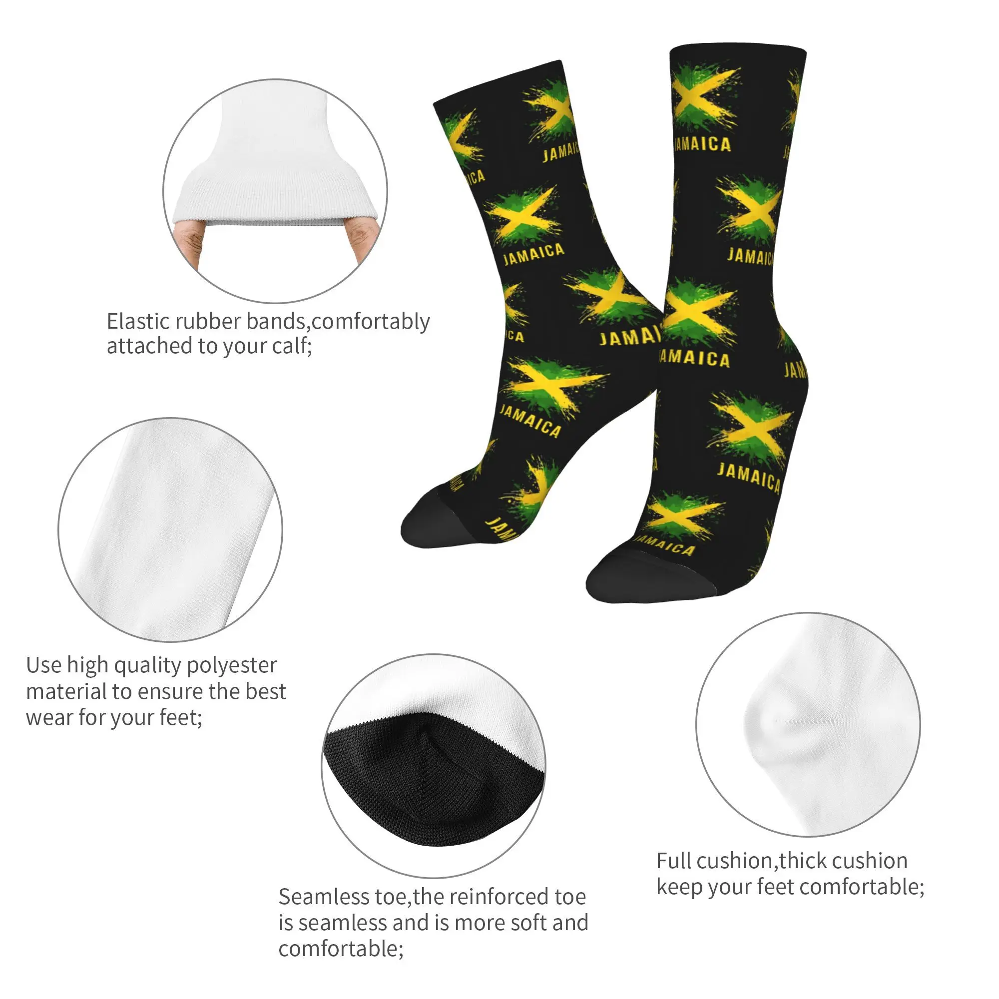 Custom Jamaica Men Women Crew Socks Unisex Cool Classical Jamaican Flag Spring Summer Autumn Winter Dress Socks