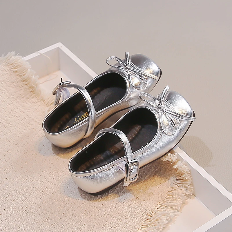 Little Girls Square Toe Mary Jane Flats Bow Decor Adjustable Buckle Strap Soft Anti Slip Sole Casual Daily Walking Dress Shoes