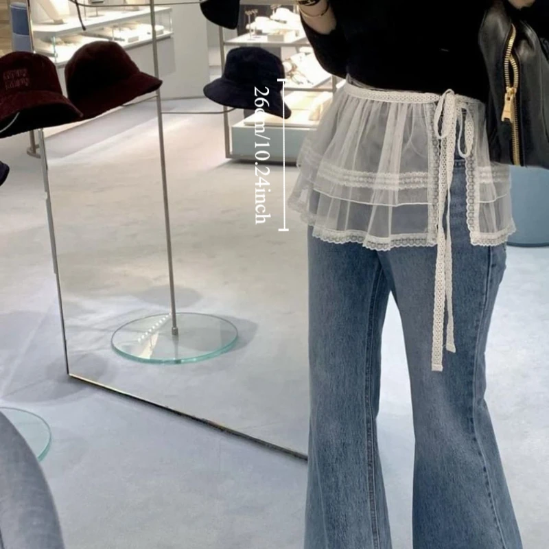 Moda Balletcore Minigonne in pizzo Stile coreano Gonne corte con volant Vita alta Fiore Butt Curtain Girl