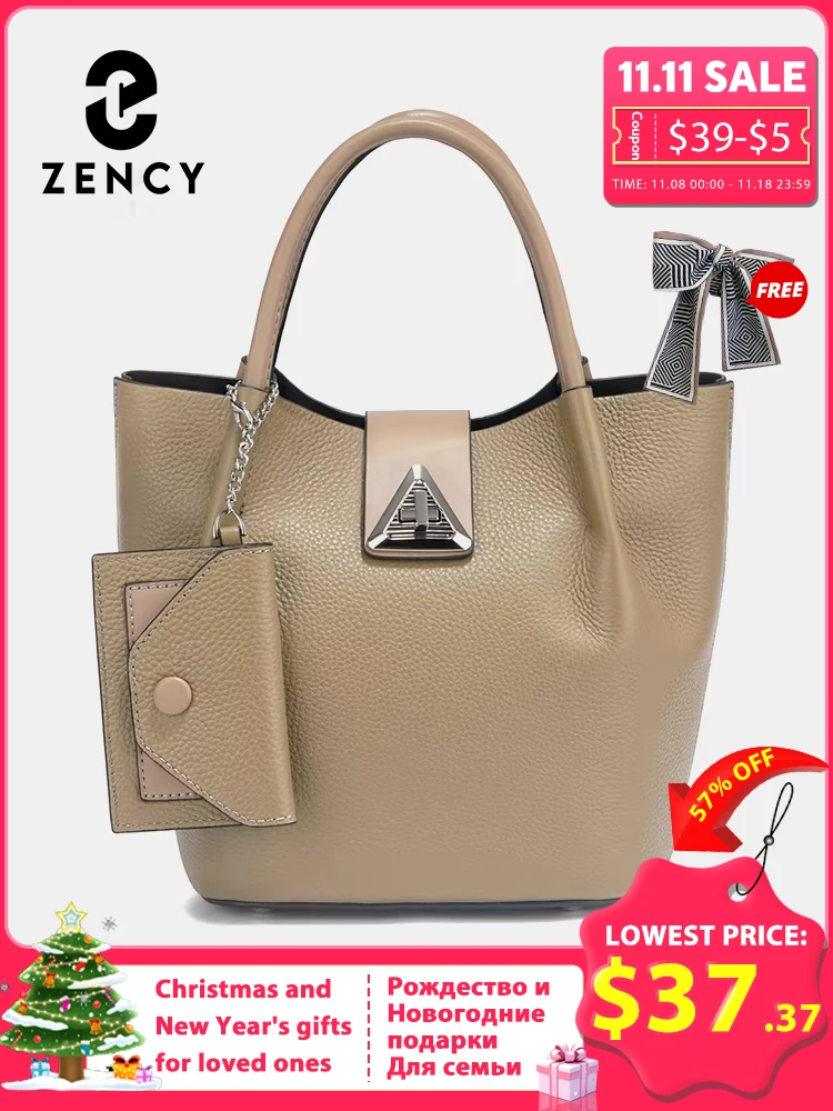 Zency 100% Genuine Leather Shoulder Bag For Women Crossbody Top Handle Bag With Free Business Card Organizer Purse 2024 New Sac