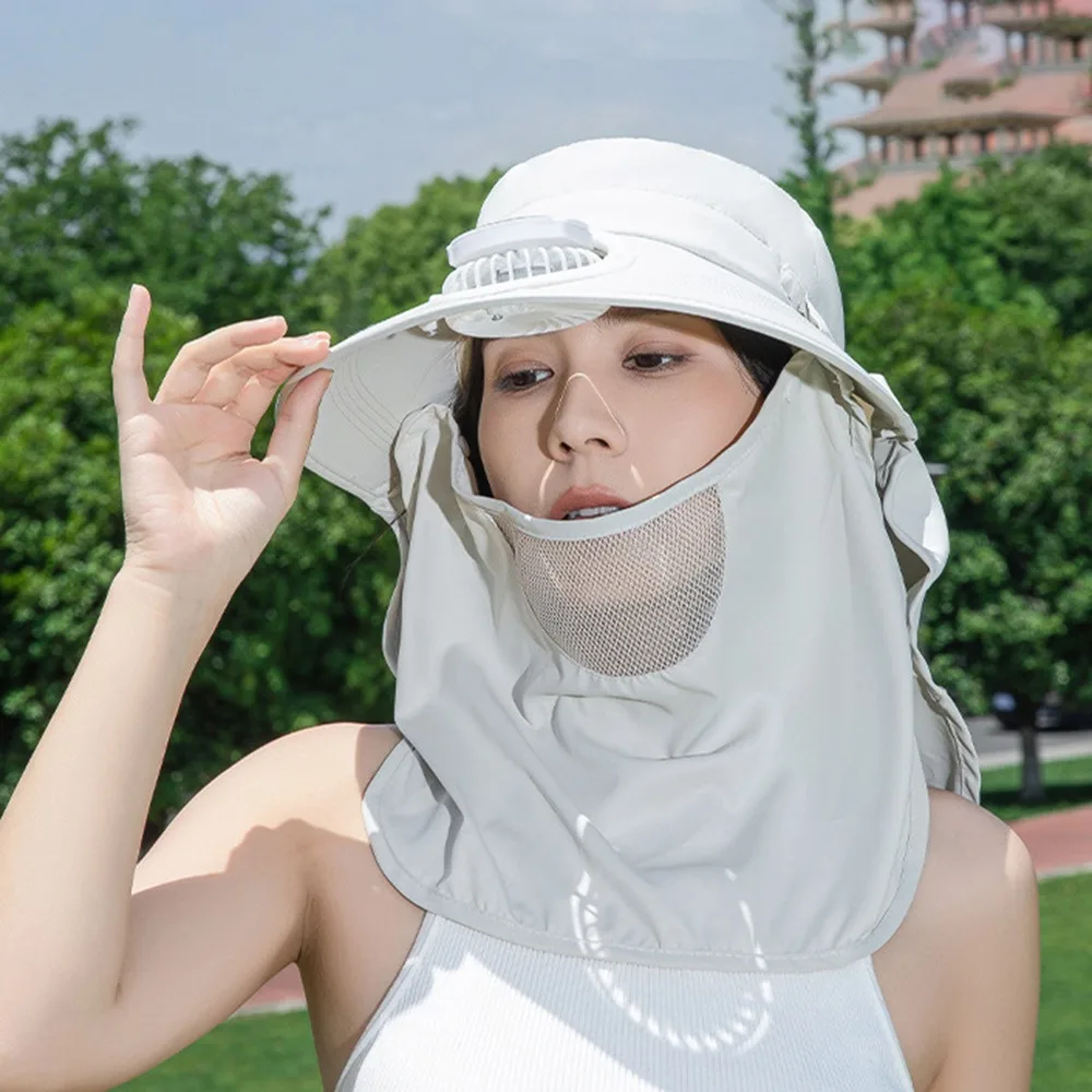 

Outdoor Wide Brim Solar Powered Fan Hat USB Charging Breathable Fisherman Hat Anti UV with Mask Sunshade Cap Summer