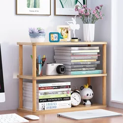 Bookcase Wooden Shelf Desktop Racks Desk Children Storage Multi-fun Office Desk Multi-layer Partition Small Home Storage Holders