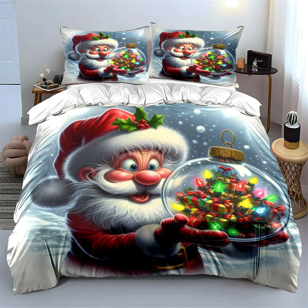 Santa Claus holding colorful lights decorations Print Duvet Cover Bedding Set Included 1*Duvet Cover 2*Pillowcases