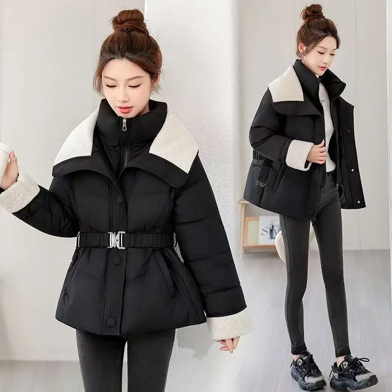2025 Cropped Jacket Winter Short Puffer Jacket Women Clothing Cotton-padded Coats Warm Stand-up Collar Coat Bread Jackets