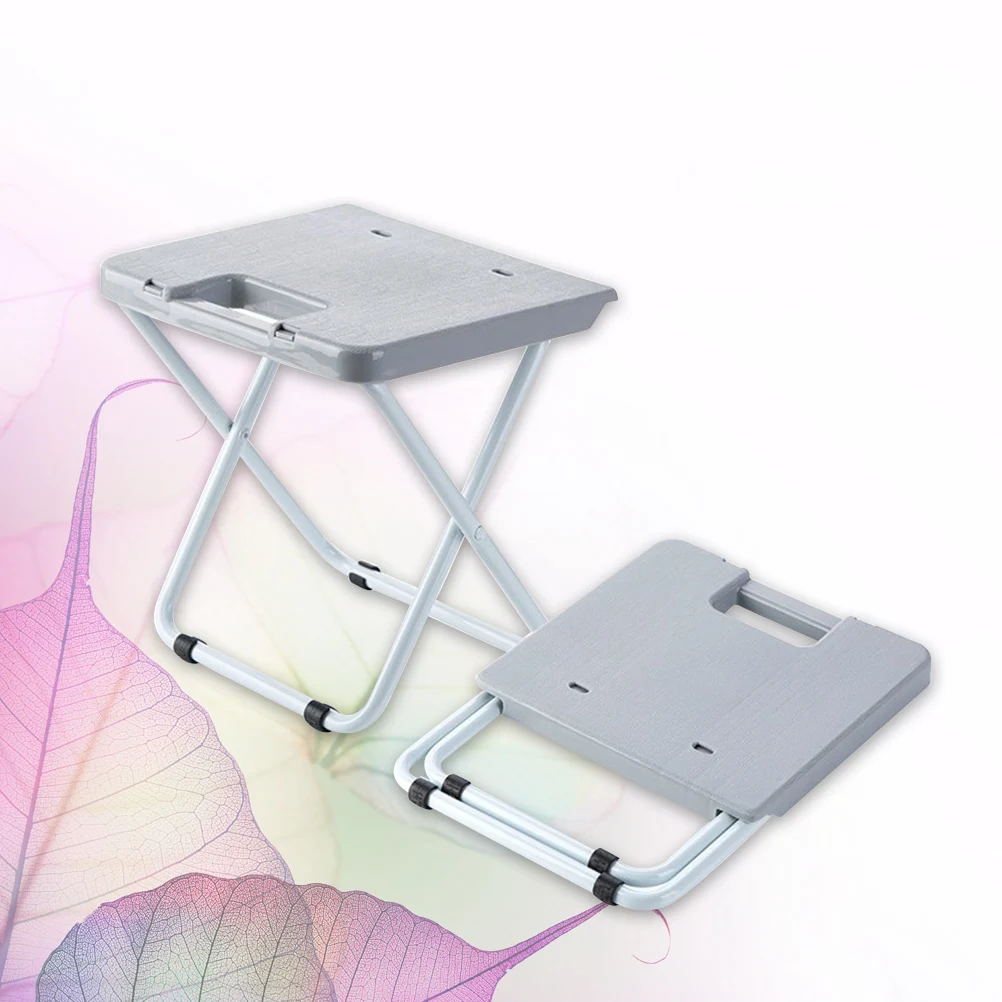 

Foldable Stool Portable Compact Space-Saving Lightweight Iron Pp Material Grey Hiking Seat Train Stool For Bathroom Living Room