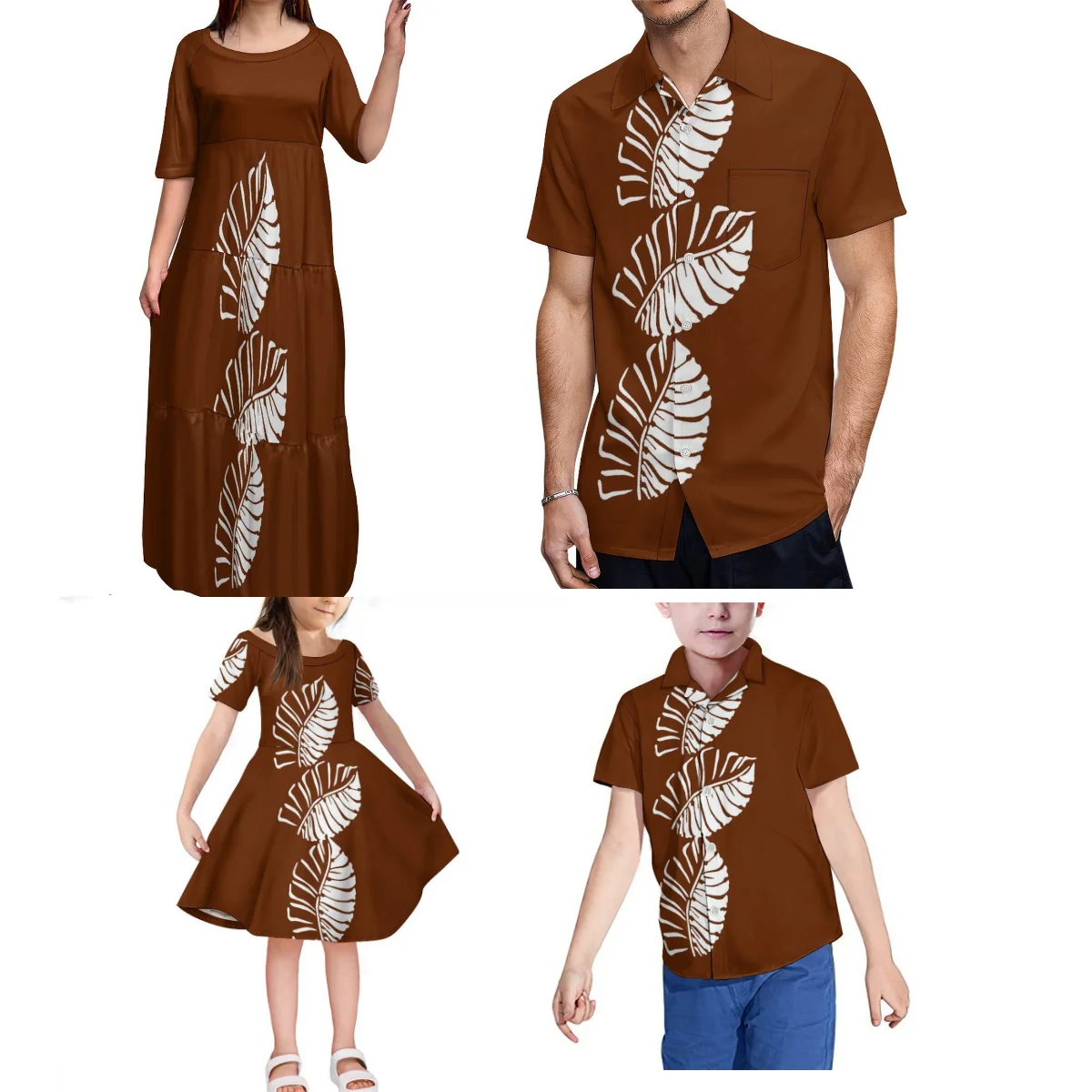 Polynesian Retro Style Samoan Fijian Family Party Clothing Women'S Dresses Fashion Long Skirts Men'S Shirts Children'S Clothing