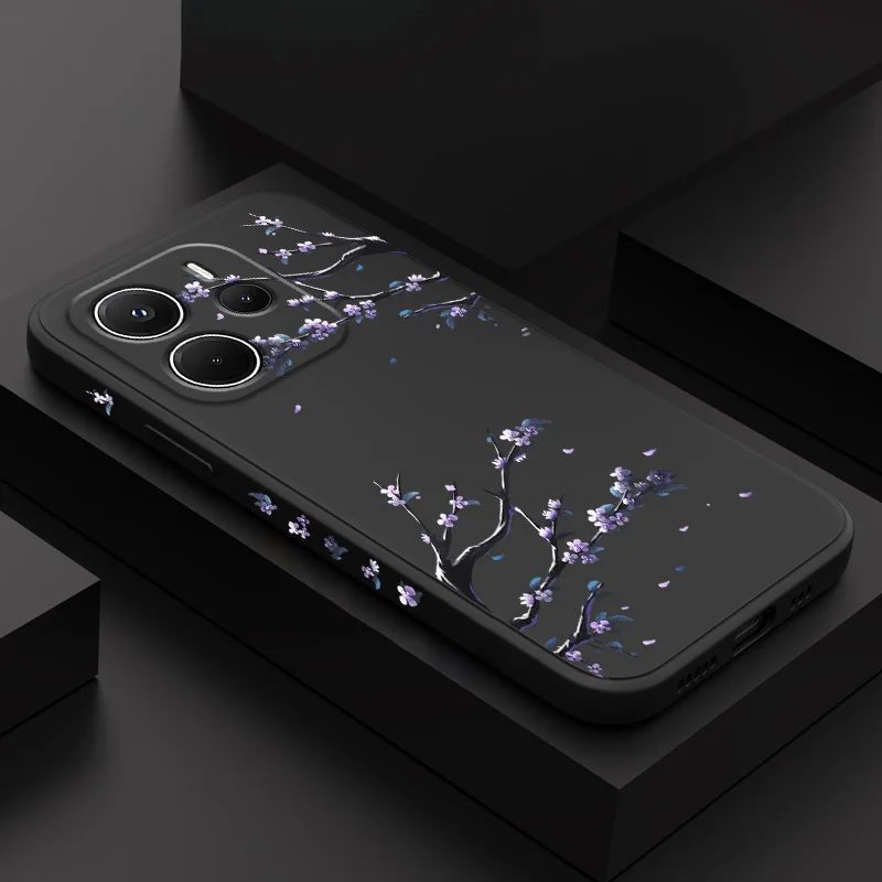 

Purple Flower Rain Phone Case For Xiaomi Redmi Note 14 13 12 12S 11 11S 10 10S 15 15C 14C Pro Plus 4G 5G Liquid Silicone Cover