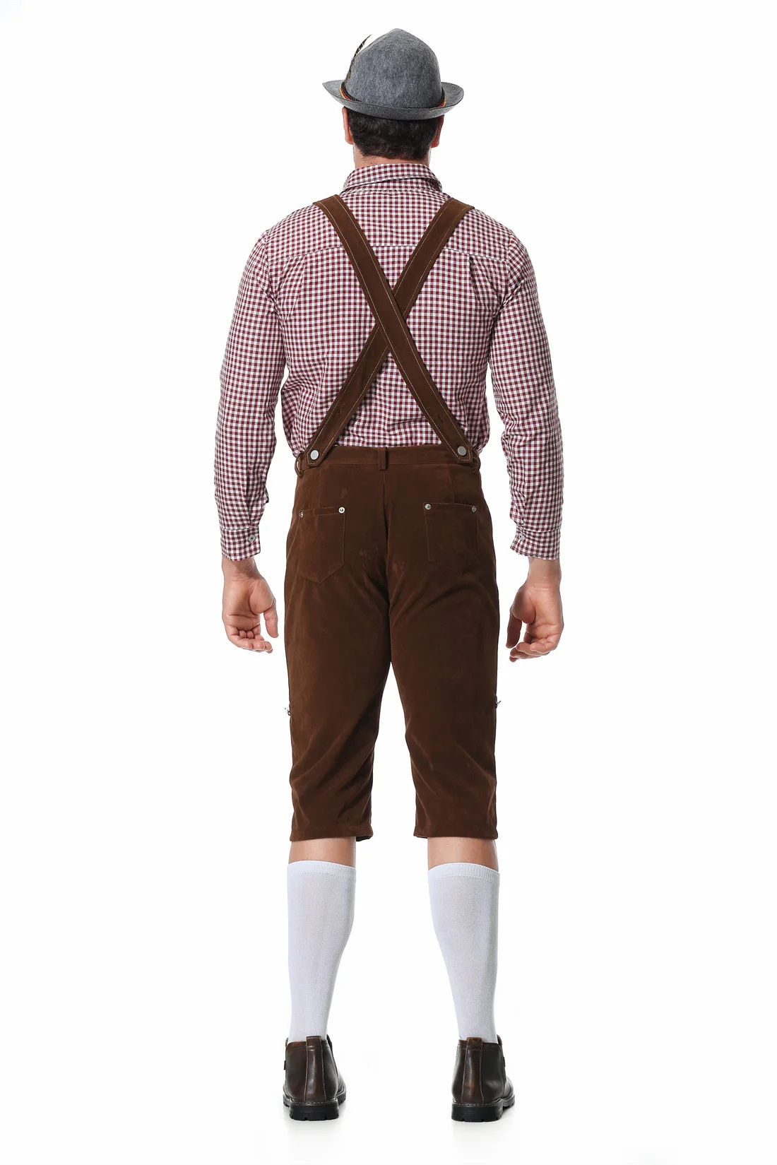 Oktoberfest Lenhosen Costume Set para Homens, Bávaro, Festivais de Cerveja Alemã, Suspensórios, Camisa, Chapéu, Trajes Cosplay Masculinos, 3 Pcs