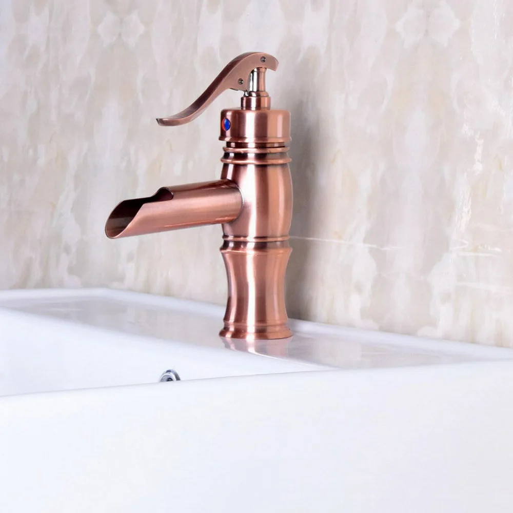 

Antique Red Copper Waterfall Bathroom Vessel Sink Faucet Vanity Basin Mixer Tap Single Handle Lnf244