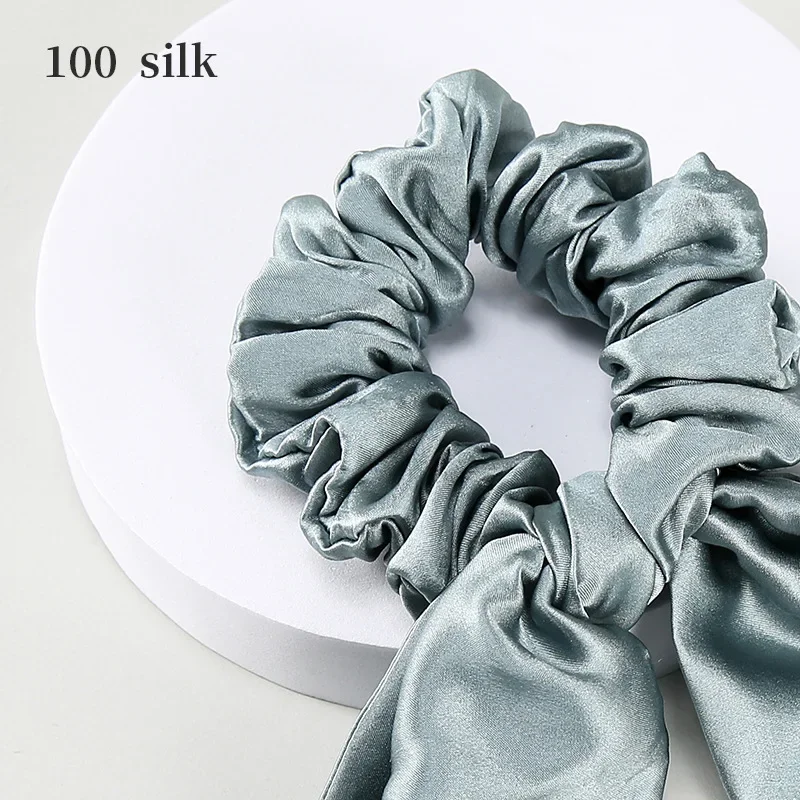 100% Pure Mulberry Silk Hair Bows Scrunchies Silk Bowknot Elastic Hair Bands Ties Headwear For Women\'s Luxury Hair Accessories