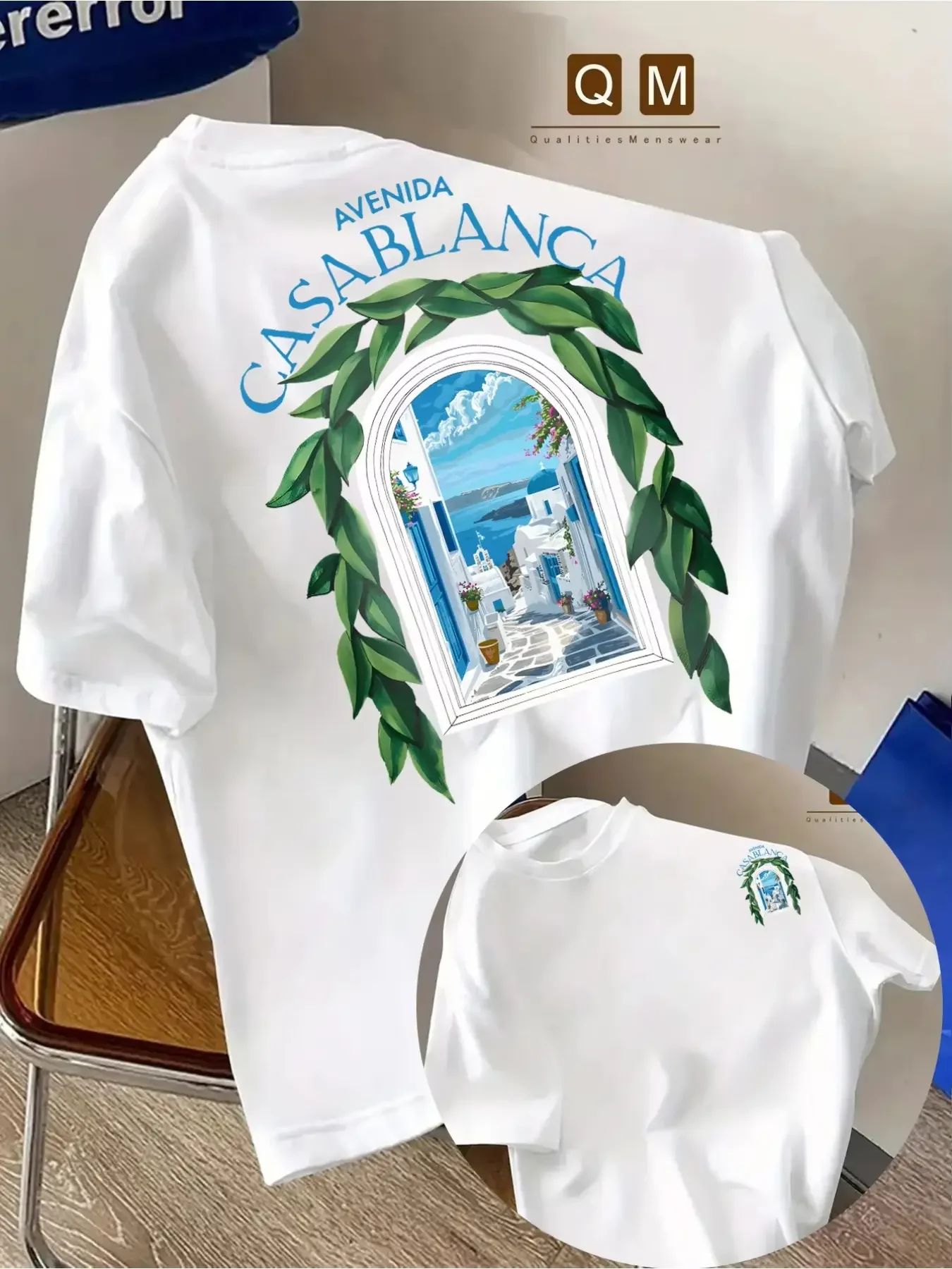 Camiseta de algodón con estampado de arquitectura urbana marroquí, fuente de Casablanca, verano 2026, camiseta deportiva y casual YTK para hombre y mujer