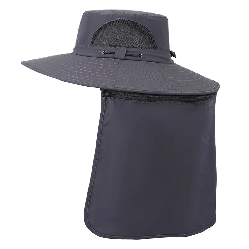 กระบังหน้าปีกกลางแจ้งพร้อมซิปและม่านกันแดดที่ถอดออกได้หมวกถังเดินป่าฤดูร้อนของผู้ชายมีน้ําหนักเบาและระบายอากาศได้