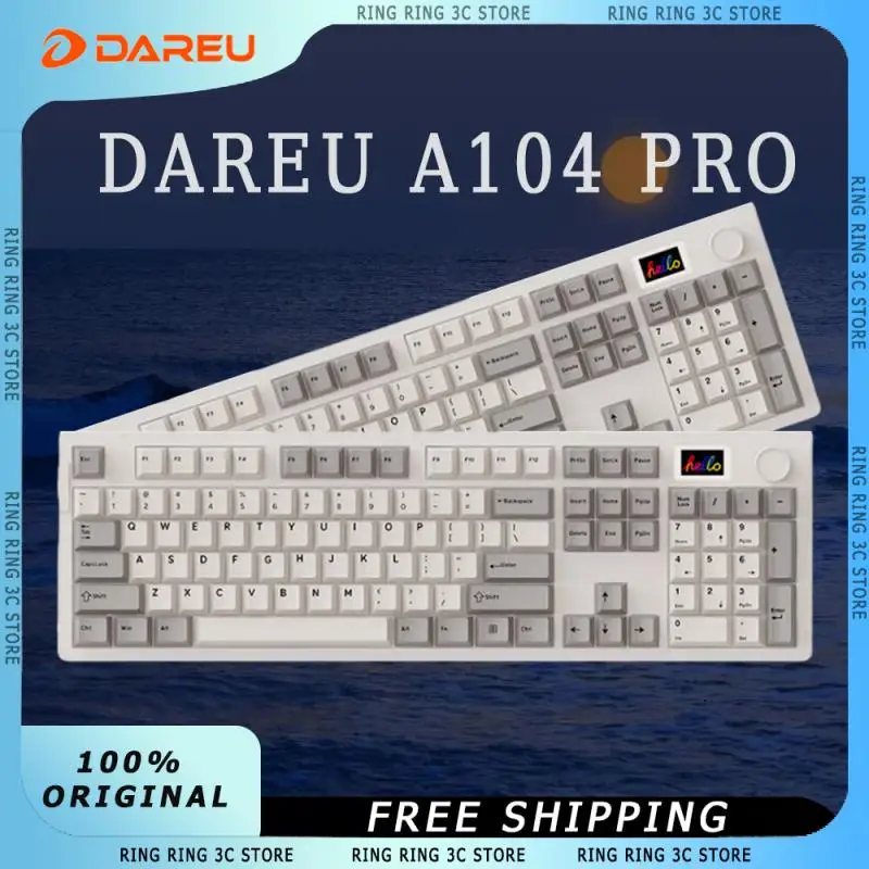 Dareu A104pro Wired Mechanical Keyboard with Knob TFT Color Screen 8K Return Rate RGB Hot Swap Customized Retro Gaming Keyboard