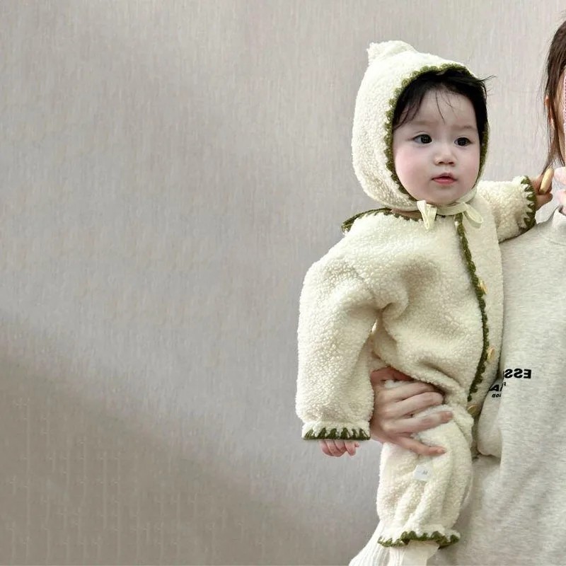 

Осенне-зимний комбинезон для маленьких мальчиков и девочек, однотонный теплый комбинезон для новорожденных, одежда для холодной погоды, удобное боди для младенцев 0-24 месяцев