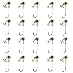 20Pcs Fishing Barbed Hooks Artificial Hard Bait Luminous Head Jig Lure Carbon Steel Crank Treble Hook Fishing Tackle Accessories
