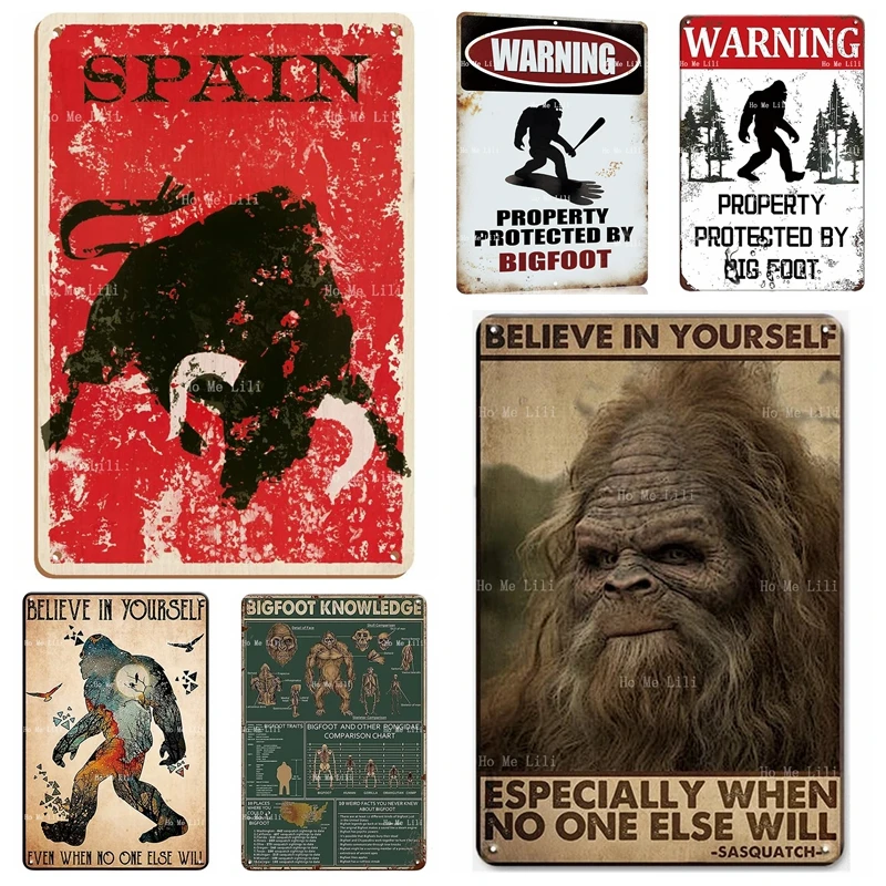 Spanish Bull Fighting Bigfoot Knowledge Believe In Yourself Vintage Metal Tin Sign Wall Art Room Decorations