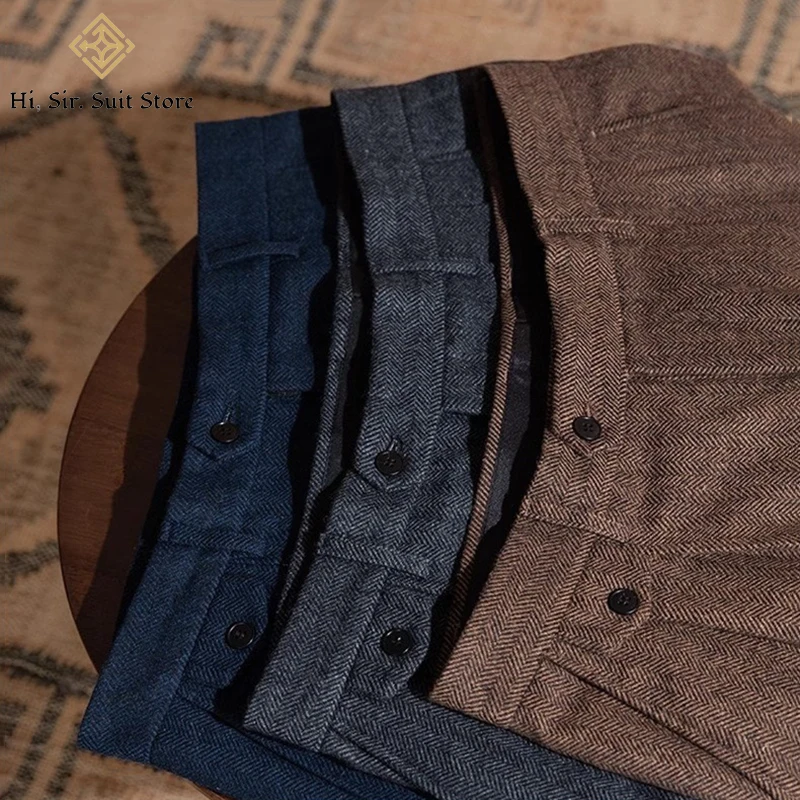 

Новые итальянские мужские брюки с узором «елочка», ретро, британские осенне-зимние прямые повседневные брюки, простой деловой свадебный костюм, узкие брюки