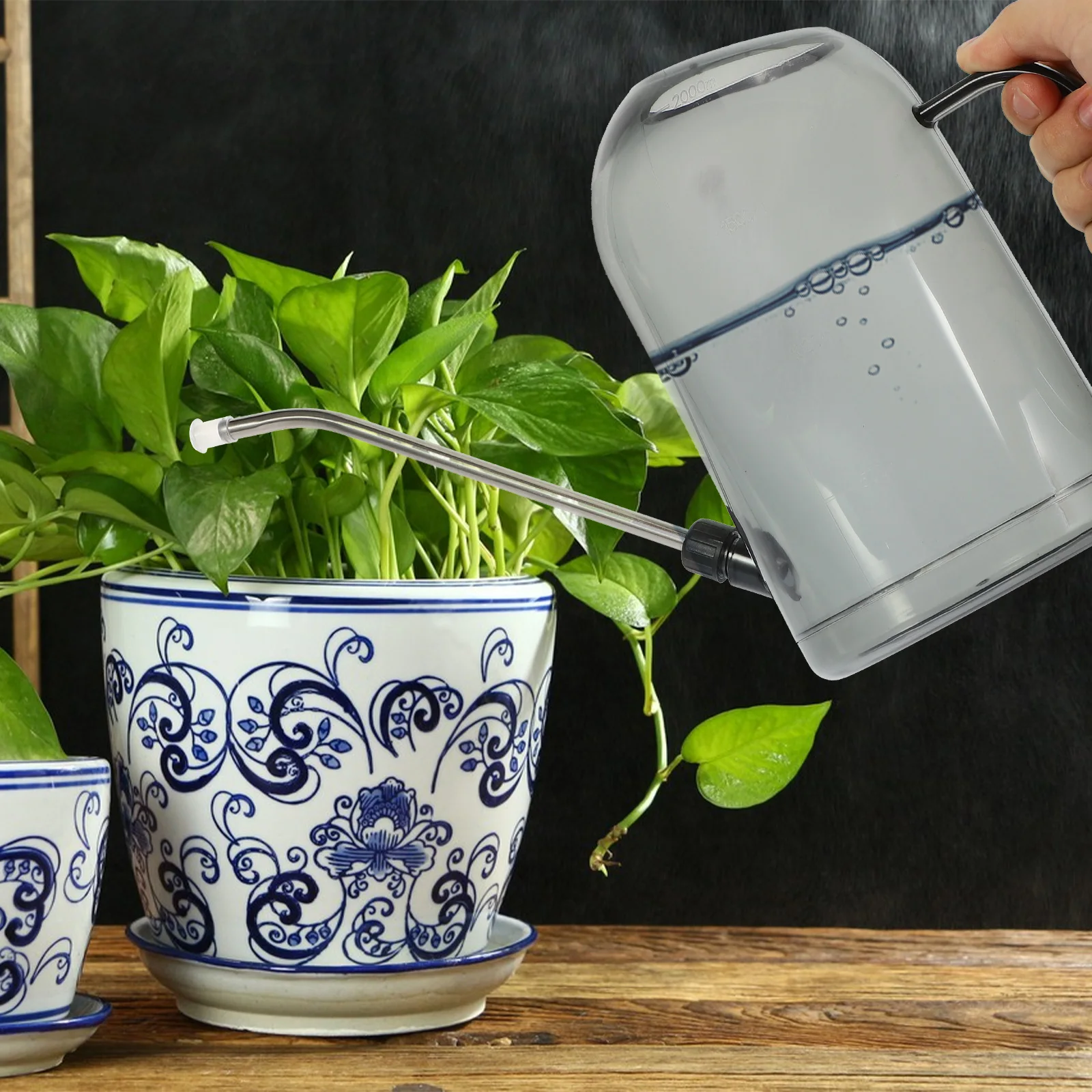 

1 set Vintage Style Long Spout Watering Can Garden Decor ABS Stainless Steel Durable Outdoor Indoor Flower Irrigation for Plants