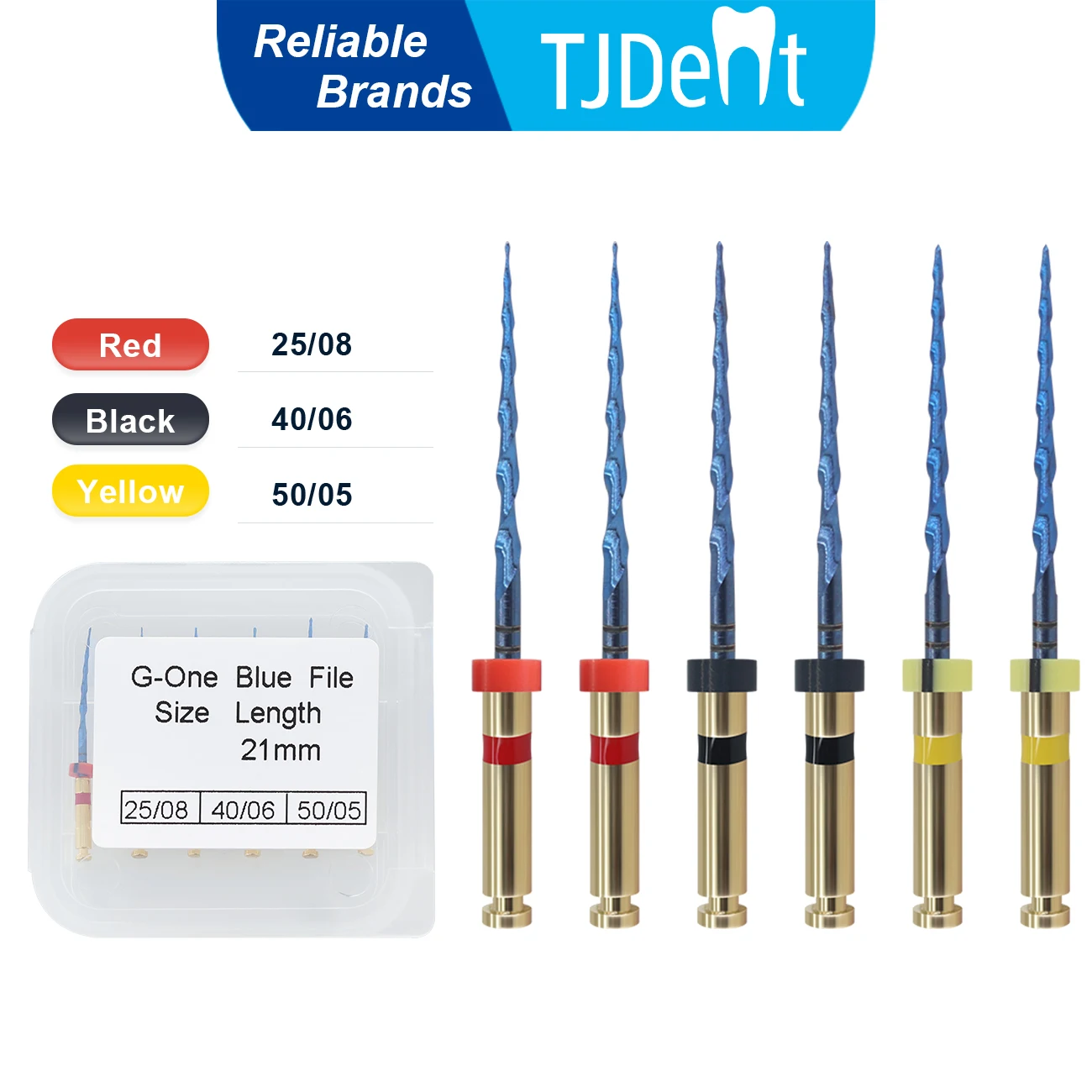 

TJDent 21mm Dental Heat Activated Root Canal Files R25/40/50 Rotary Blue Files Endo NiTi File Dentistry Endodontic Material