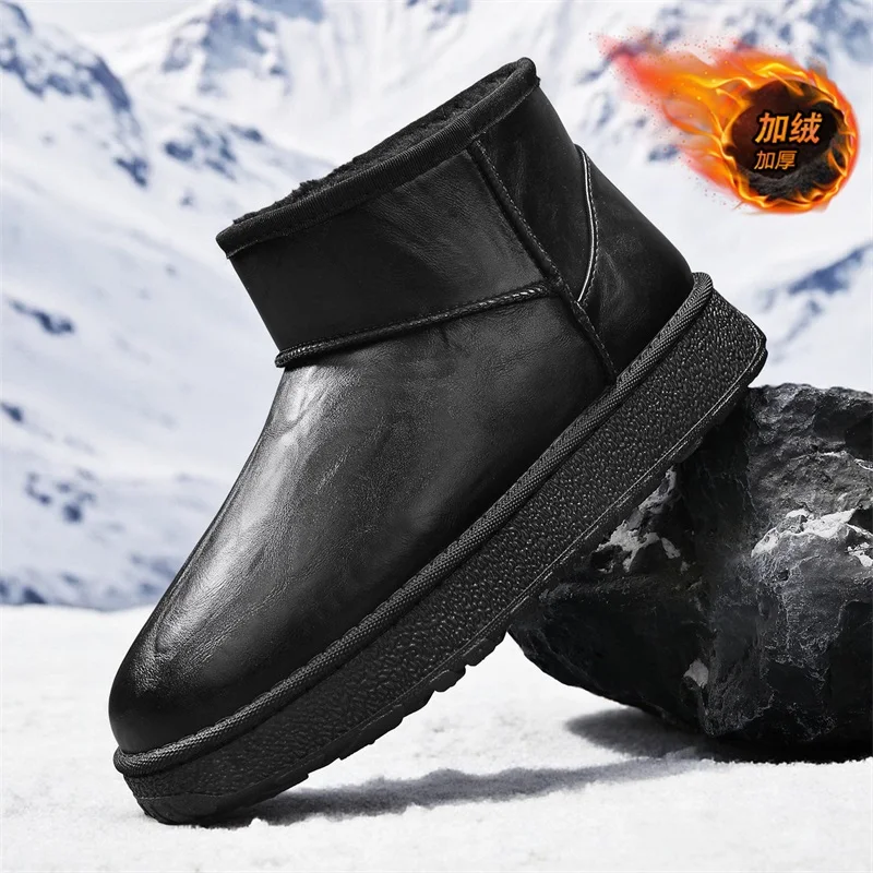 

Shoes for Men 2026 Winter Fashion Non-slip Cotton Shoes Men's Thickened Leather Waterproof Casual Snow Boots Zapatillas Hombre