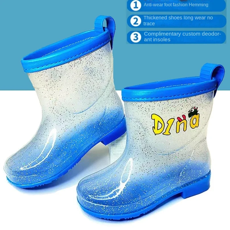 

new Toddler Children Transparent Rain Boot Glitter Waterproof Anti-slip Boots High Top Lightweight Outdoor Rubber Boots for Kids