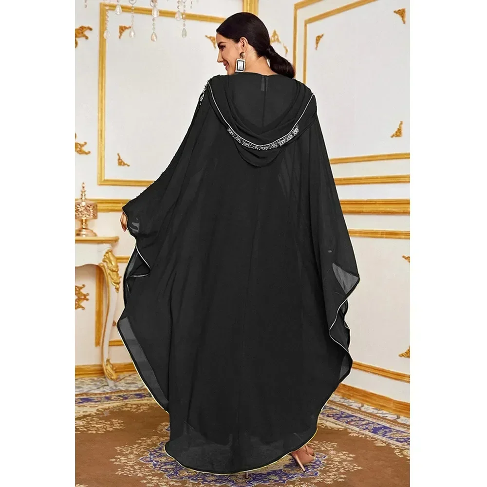 Marrocos abaya kaftan dubai com capuz maxi vestido manga morcego farasha kaftan muçulmano feminino africano aberto quimono boubou noite longo robe