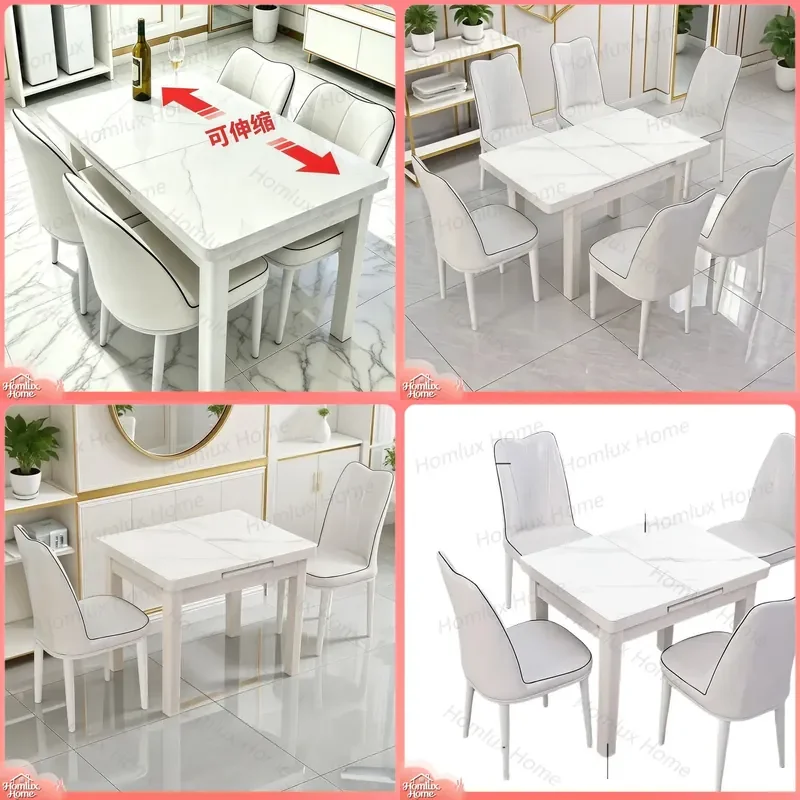 2026 New Retractable Folding Dining Table and Chairs Solid Wood Small Apartment Cream Style Simple Modern Household Table