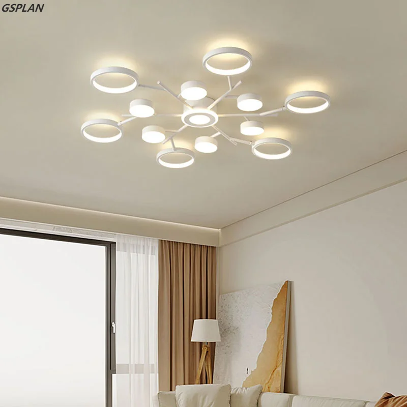 Lustres LED de style moderne et simple pour salons, chambres à coucher, cuisines, salles d'étude, design blanc, télécommande