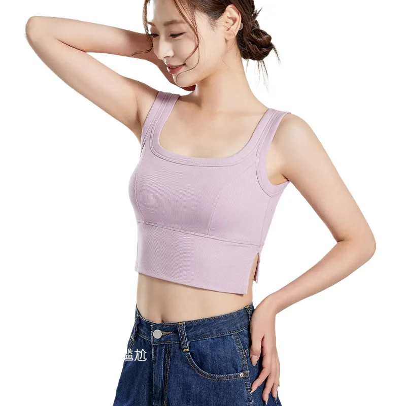 

Летний женский топ-майка из модала с разрезами и вставками, со встроенными чашечками, облегающий, с красивой спинкой, цельный, для сна, пижама, женская одежда для дома