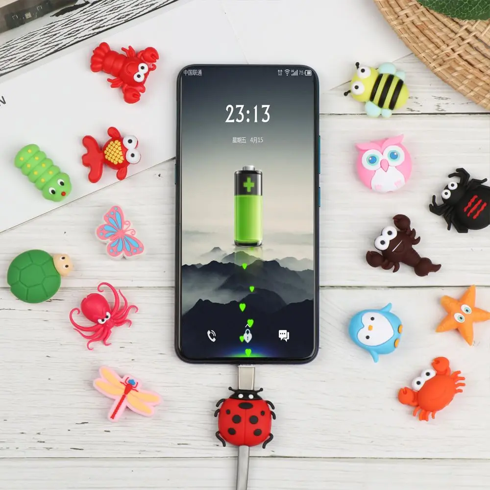 Cute Cartoon USB Charger Insect Shape Wire Cord Protector Silicone Case Cable Protectors Data Line Cover