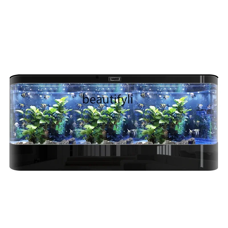 cqyLiving room large new double round wall large back filter ecological landscaping Jinlong fish tank