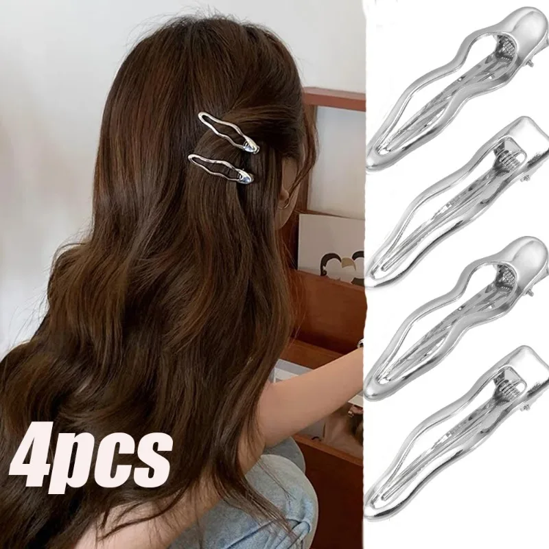 

Hot Sell Wave Shape Hair Clip Fashion Y2k Oval Vintage Silver Metal Advanced Sweet Cool Duck Beak Hairpins for Ladies Headwear