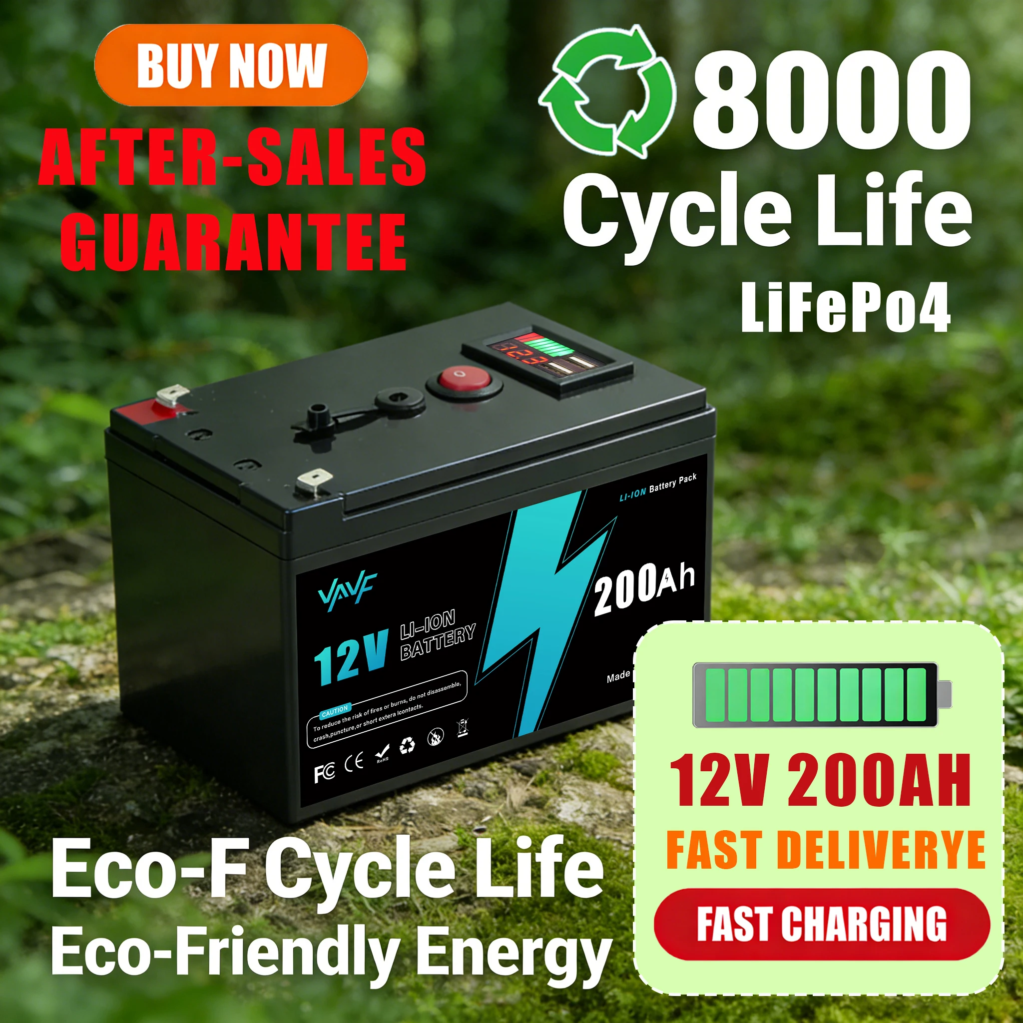 

12V⛵200AH✨️Solar Battery Lithium Deep Cycle Battery, Integrated BMS-Perfect for Solar Systems, Campers, Boats&Cabin Power