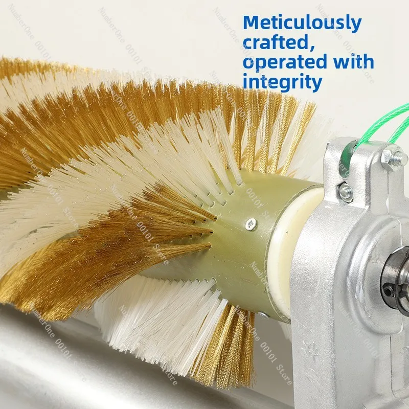 Hybrid brush unpowered cleaner, belt bot manipulation cleaner, passive brush cleaner, yellow steel wire