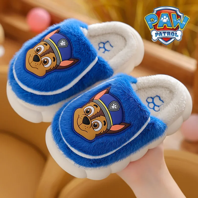 Paw Patrols Kids Winter Warm Cotton Shoes Anime Figures Chase Skye Marshall Toddler Girl Baby Boy Fur Slides Cotton Indoor Shoes