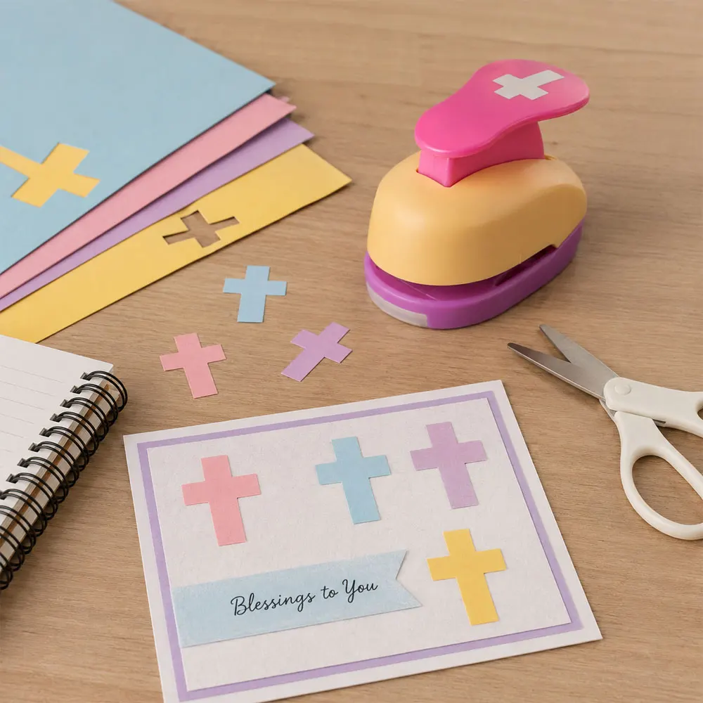1 Pack Cross Embossing Hole Punch, DIY Paper Craft Hole Punch, Suitable for Holiday Decoration, Scrapbook Making (Random Colors)