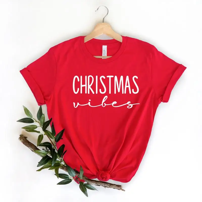 

Christmas Vibes T Shirt Merry for Women Party Santa Funny