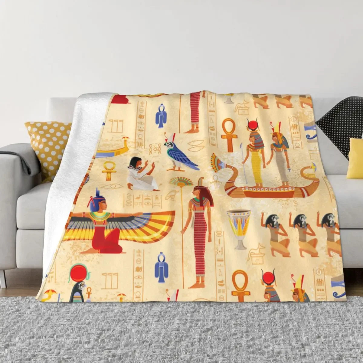 

Ancient Egypt Blanket Flannel Summer Air Conditioning Egyptian Boho Tribal Ultra-Soft Throw Blankets for Sofa Outdoor Rug Piece