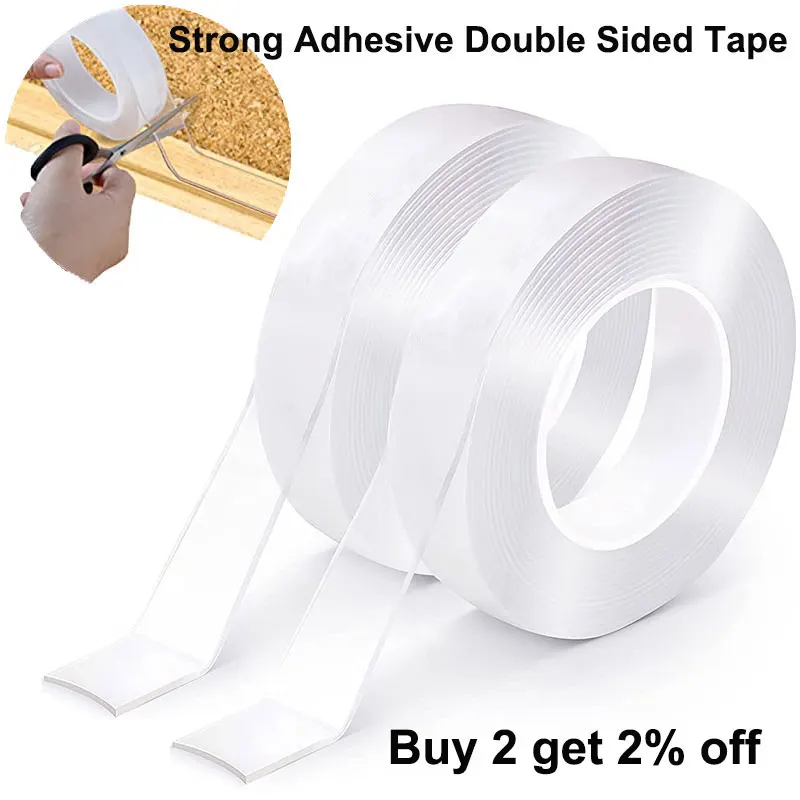 

1-5M Double Sided Nano Tape Transparent Adhesive Strips Strong Sticker Reusable Waterproof Mounting Tape Kitchen Washable Tape