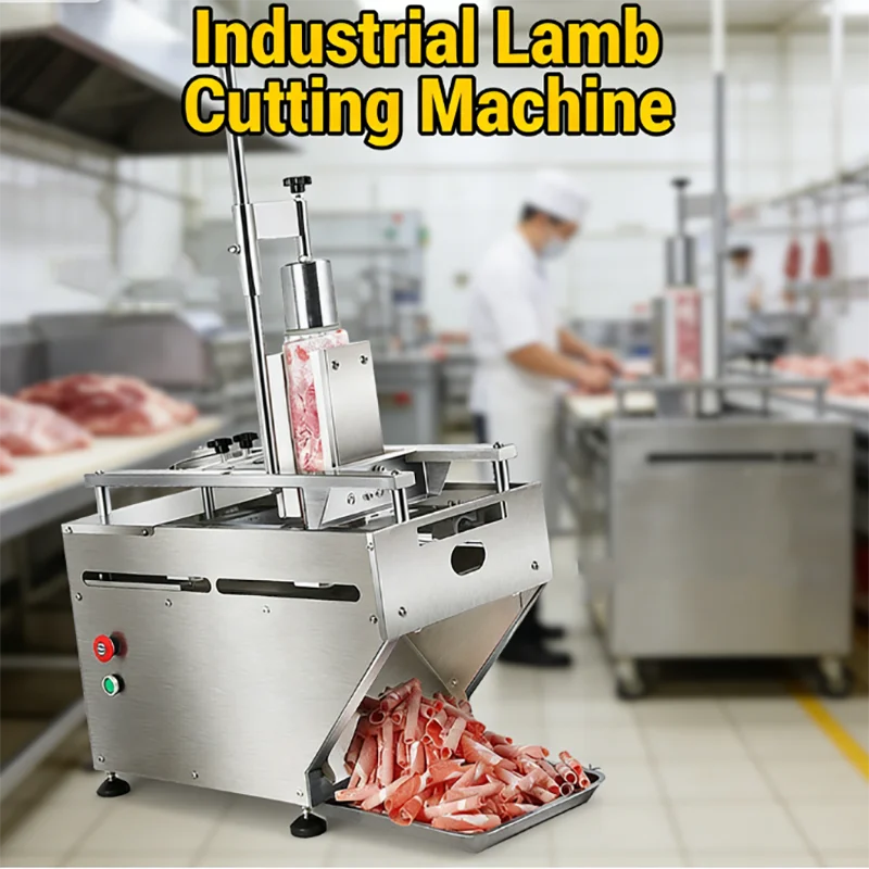 Products Commercial Stainless Steel Lamb Roll Bacon Slicer Cutting Machine Frozen Meat Slicing Machine With Conveyor