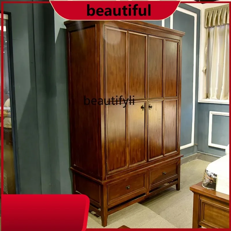 

American European solid wood furniture country wardrobe locker flat sliding door wardrobe H