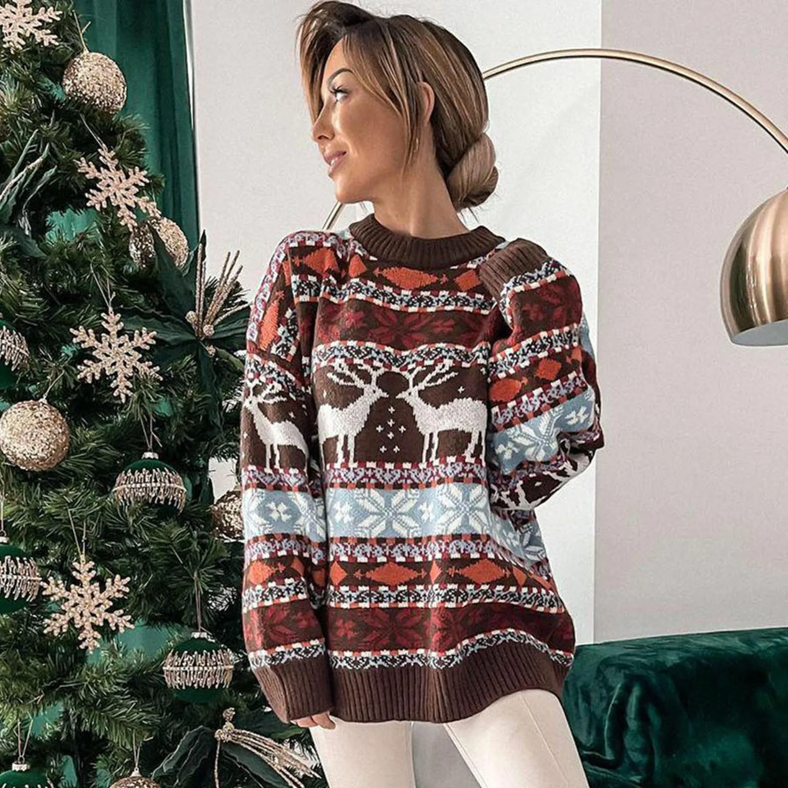 Ugly Christmas Sweater Deer Knitted Oversized Pullovers Soft Warm Quality Harajuku Festival O-Neck Vintage Casual Women Clothing